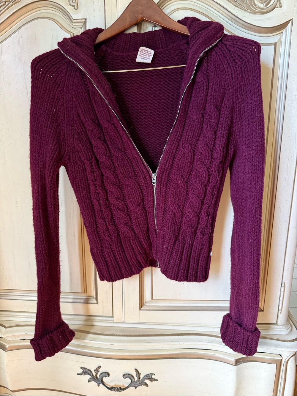 Vintage Abercrombie & Fitch Burgundy Cable Knit Zip Hoodie Sweater | M